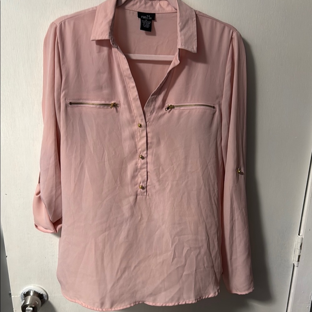 Rue21 Light Pink Blouse with Zipper Accents